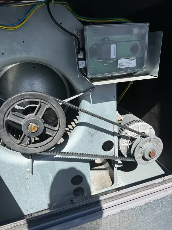 Belt drive system with Fenner Drives pulley and Telaire CO2 sensor inside RTU