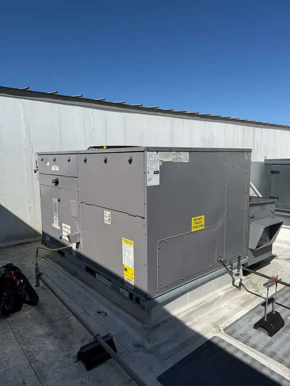 Packaged RTU exterior view before service on restaurant rooftop