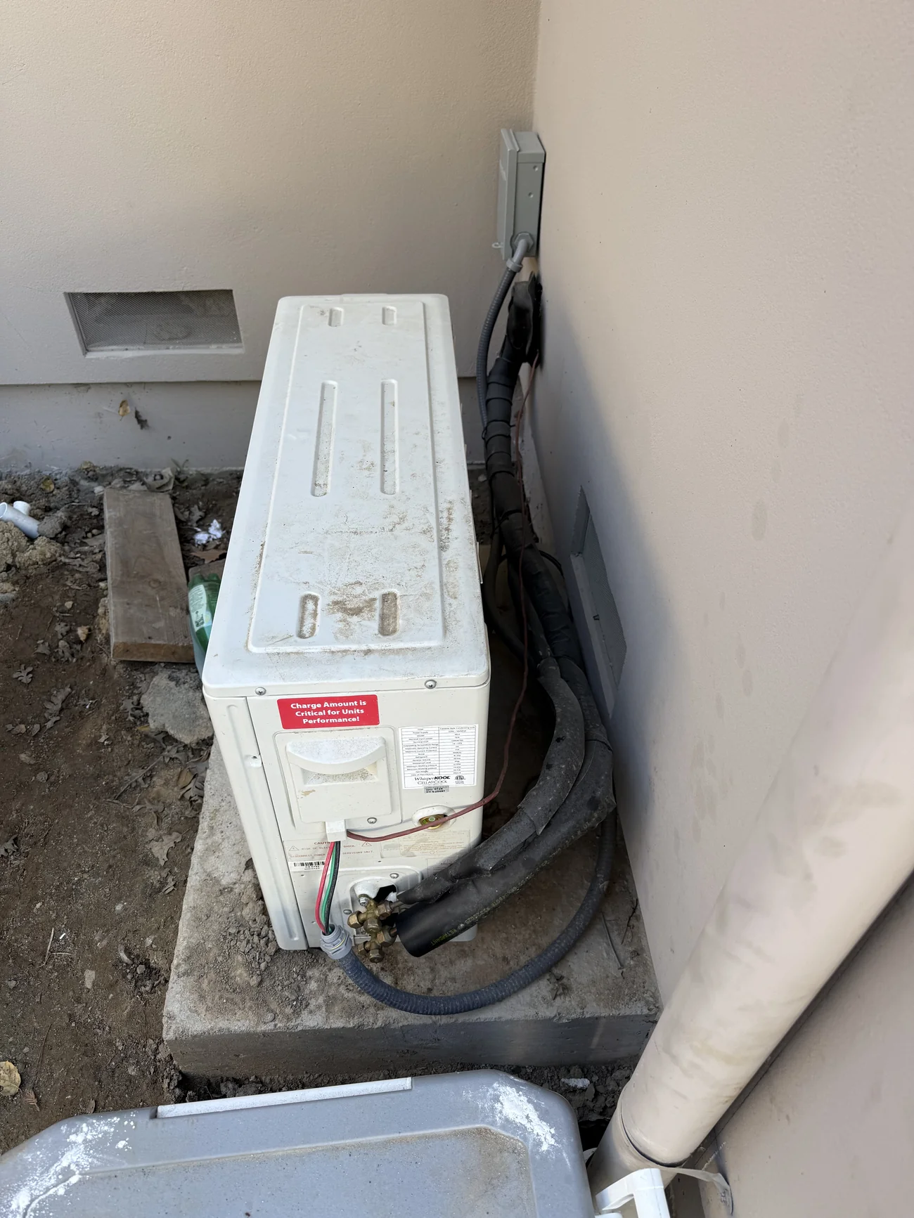 WhisperKOOL CellarCool wine cellar cooling outdoor unit found in poor original installation condition